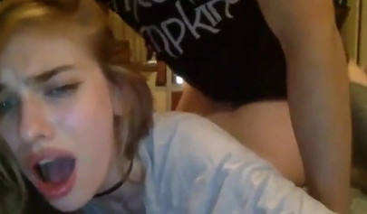 Beautiful teen girl gets fucked in the pussy from behind and gives a blowjob