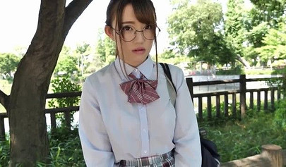 Japanese schoolgirl teen with glasses and uniform forced to suck and fuck me