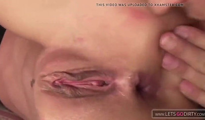 Blonde teen wearing all black clothes gets her ass fucked and sprayed with cum