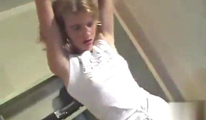 Blonde teen gives a lap dance to a guy who takes advantage of her after that