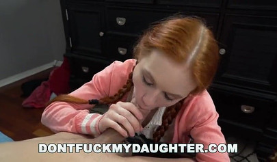 Stepdaddy fucks his redhead teenage daughter in doggystyle and fills her up