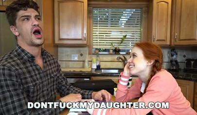 Stepdaddy fucks his redhead teenage daughter in doggystyle and fills her up