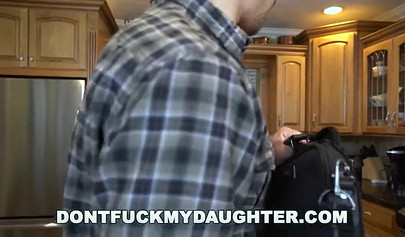 Stepdaddy fucks his redhead teenage daughter in doggystyle and fills her up