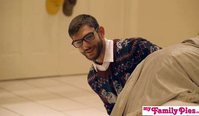 Horny pair of teenage sisters share their brother cock on Christmas evening