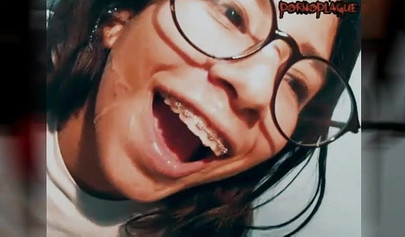 Teen with glasses gives up on men and finishes the job by herself with a dildo