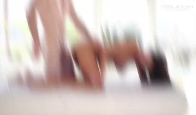 Skinny teen moans loud while taking big cock in her pussy