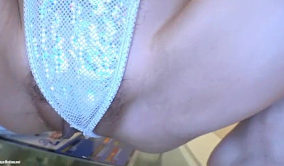 Skinny Japanese teen in bikini gets creampied