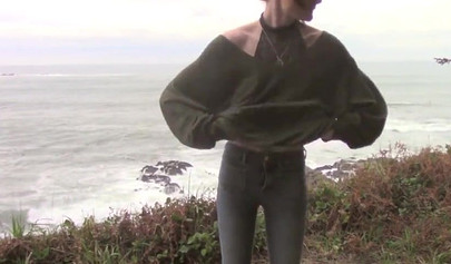 Skinny teen slut masturbates in woods