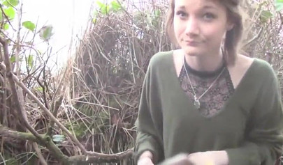 Skinny teen slut masturbates in woods