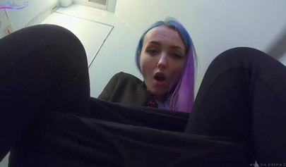 Horny amateur slut with big tits masturbates in airplane