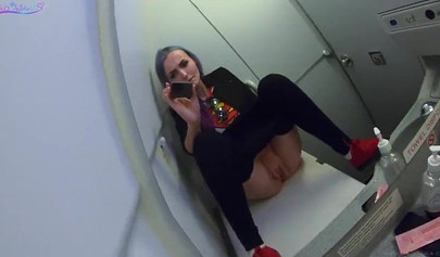 Horny amateur slut with big tits masturbates in airplane