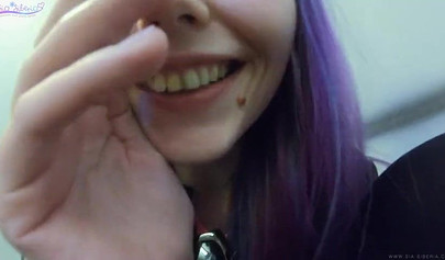 Horny amateur slut with big tits masturbates in airplane