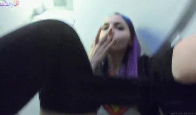 Horny amateur slut with big tits masturbates in airplane