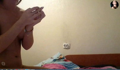 Horny teen slut fucking her ass with dildo