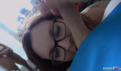 German threesome with busty lady in lingerie