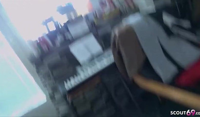 German threesome with busty lady in lingerie