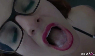 German threesome with busty lady in lingerie