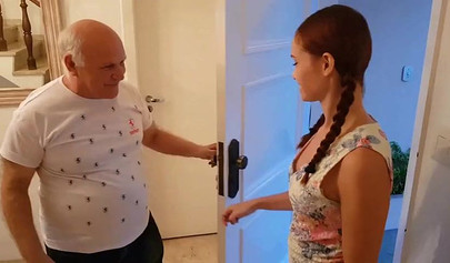 Dirty teen give her grandpa a french kiss