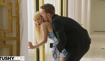 Petite blonde teen Kenzie Reeves squirts with big cock in her ass