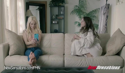 Petite lesbians Elsa Jean and Riley Reid enjoy in erotic sex