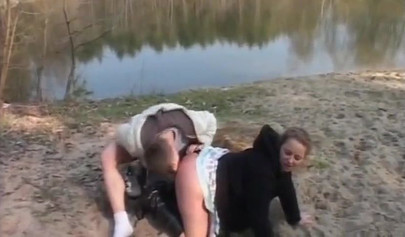 Teen boy fucks busty MILF outdoors