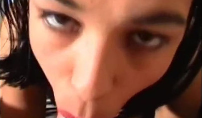 Horny teen bathing and sucking cock