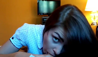 Brunette teen sucks big cock on webcam