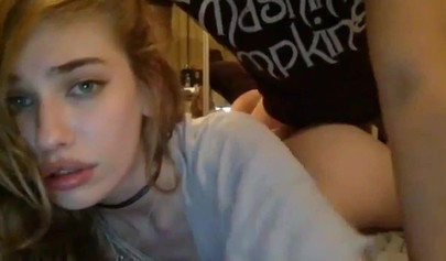 Beautiful teen didn't turned off a webcam while she fucks with her BF