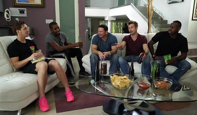 Riley Reid delivers pizza and gets several black and white sausages in her ass