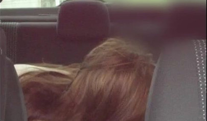 Amateur busty teen gives blowjob on the backseat