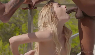 Blonde teen Olivia Devine sucking bbc on balcony