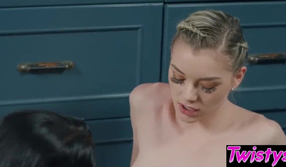 Skinny teen Anny Aurora can't say no to a big titted lesbian Angela White