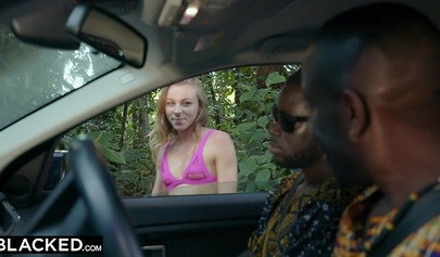 Petite blonde Angel Emilygets double penetrated in interracial threesome