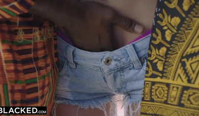 Petite blonde Angel Emilygets double penetrated in interracial threesome