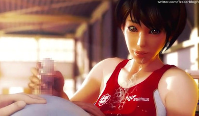 Hentai babe with huge boobs gets fucked after a race