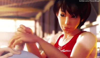 Hentai babe with huge boobs gets fucked after a race