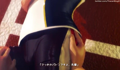 Hentai babe with huge boobs gets fucked after a race