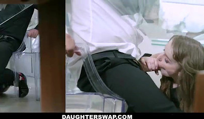 Teen Cleo Clementine and her BFF swapping their stepdads big cocks