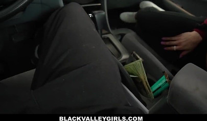 Ebony teen seduces driver to suck his big white cock