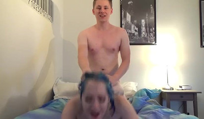 College babe bouncing her big natural tits while getting fucked in a doggystyle pose