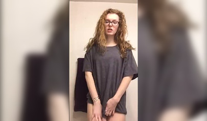 Cute redhead squirts while squeezing her big natural tits