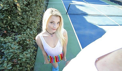 Skinny blonde Riley Star sucking and riding big cock