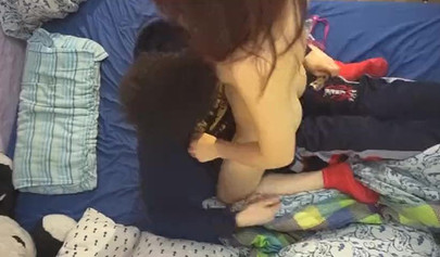 Amateur redhead teen wakes up with cock in her mouth