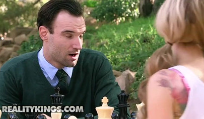 Blonde teen Kali Roses knows better to suck cock then to play chess