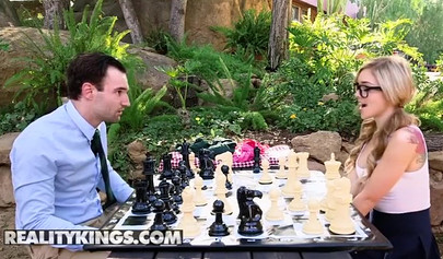 Blonde teen Kali Roses knows better to suck cock then to play chess