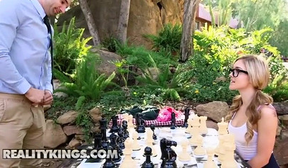 Blonde teen Kali Roses knows better to suck cock then to play chess