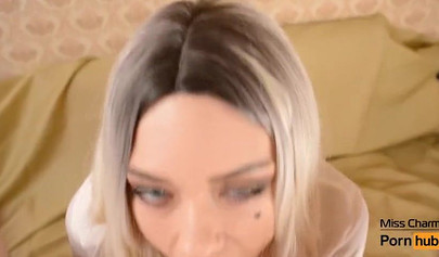 Blonde beautiful bitch with lovely eyes sucks dick