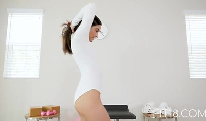 Flexible young Latina Emily Willis sucks and fucks on yoga class