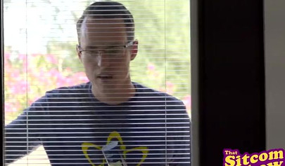 Petite blondie Emma Hix fucks with a Kyle Mason next to a geek