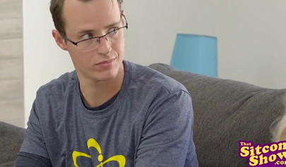 Petite blondie Emma Hix fucks with a Kyle Mason next to a geek